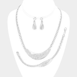 3-pcs Pave Metal Necklace Jewelry Set
